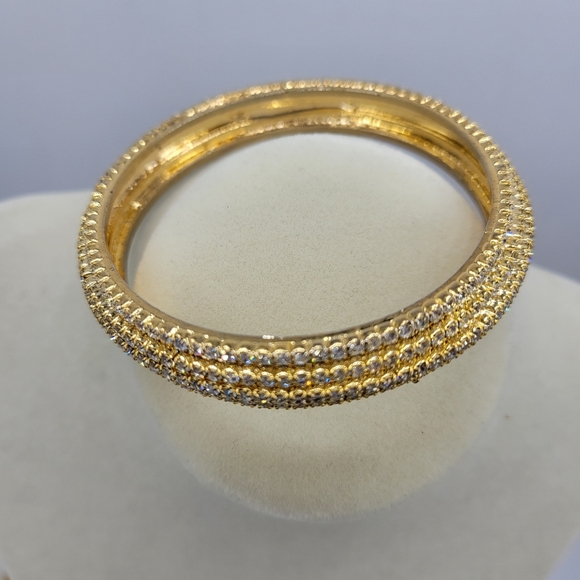 - Tiny Goldtone & Rhinestone Pull-On Bangle Bracelet - Picture 2 of 3